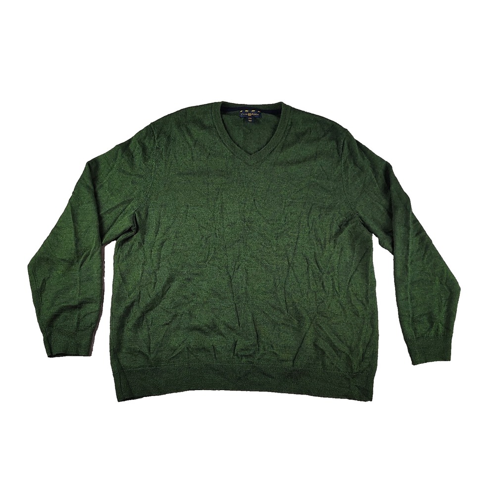 Club Room XXL Men's Solid V-Neck Merino Wool Blend Sweater‎ Green Pullover